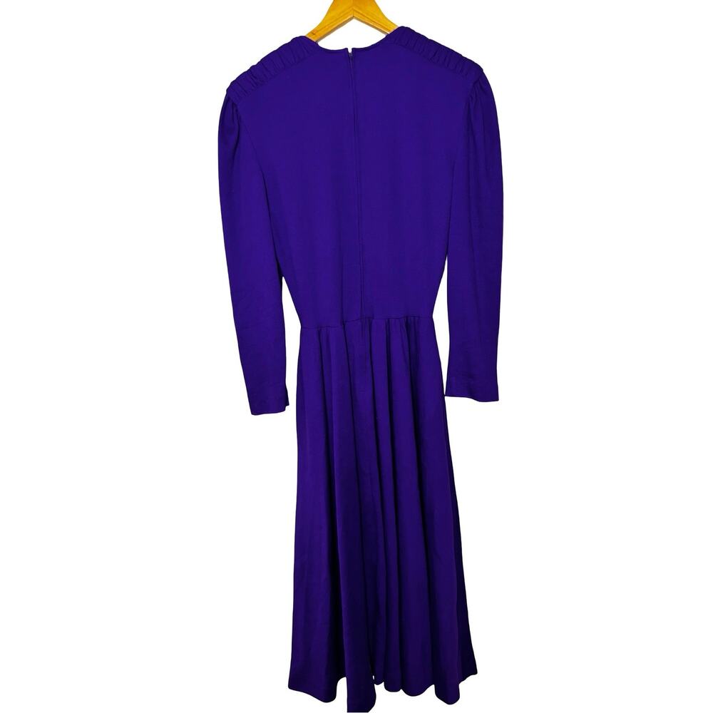 Vintage 80s 90s Expo Purple Pleated Midi Dress Shoulder Pads Size 12 Whimsy Goth - Picture 4 of 6